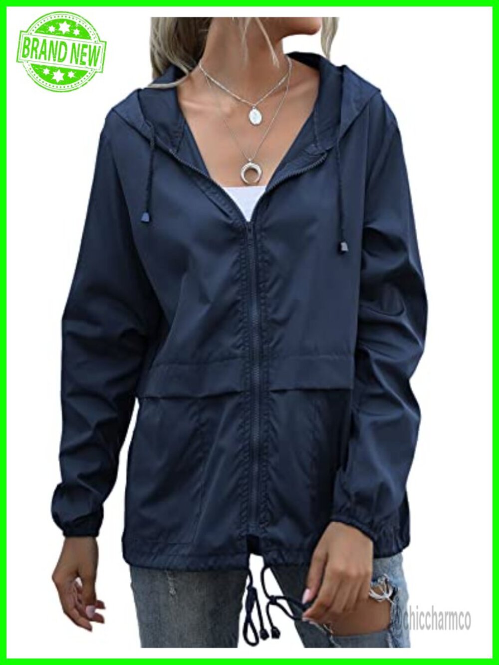 Women's Waterproof Raincoat Lightweight Hooded Windbreaker